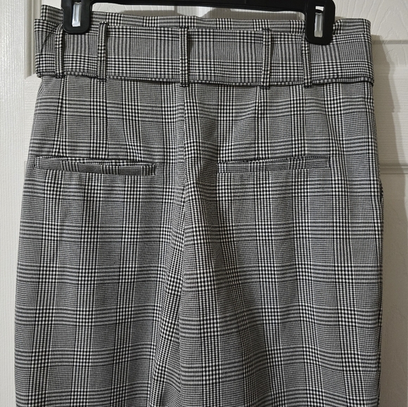 Zara TRF Pleated High Waist Belted Houndstooth Trouser Pants, Tapered Leg, EUC! - Picture 6 of 11